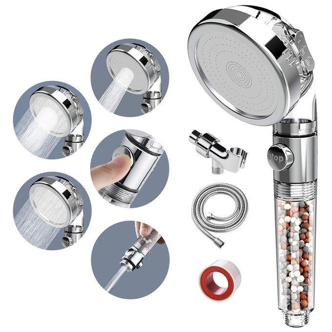 ZEN SHOWER HEAD 3 SETTING HIGH PRESSURE SHOWER ENVY SHOWER HEAD WITH BEADS WATER SAVING ZENBODY SHOWER HEAD FOR DRY HAIR SKIN SPA TRANSPARENT