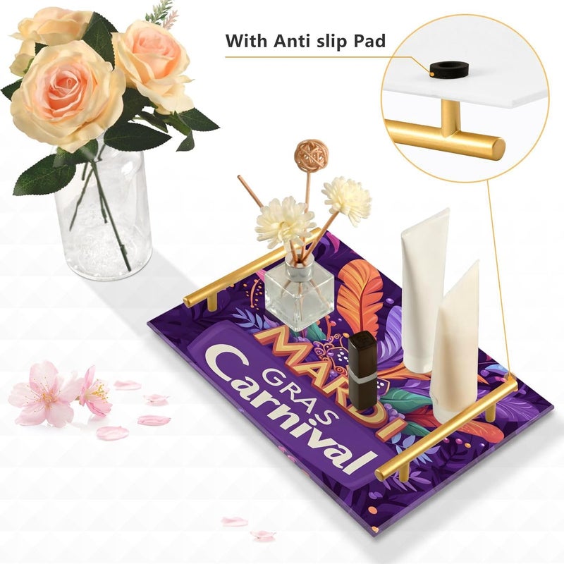 Carnival Mask Acrylic Vanity Tray with Handles Decorative Tray for Perfume Jewelry Ring,Nightstand Countertop Coffee Table Tray 7.87" x 11.81" - Image 4