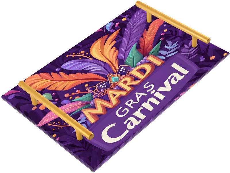 Carnival Mask Acrylic Vanity Tray with Handles Decorative Tray for Perfume Jewelry Ring,Nightstand Countertop Coffee Table Tray 7.87" x 11.81" - Image 1