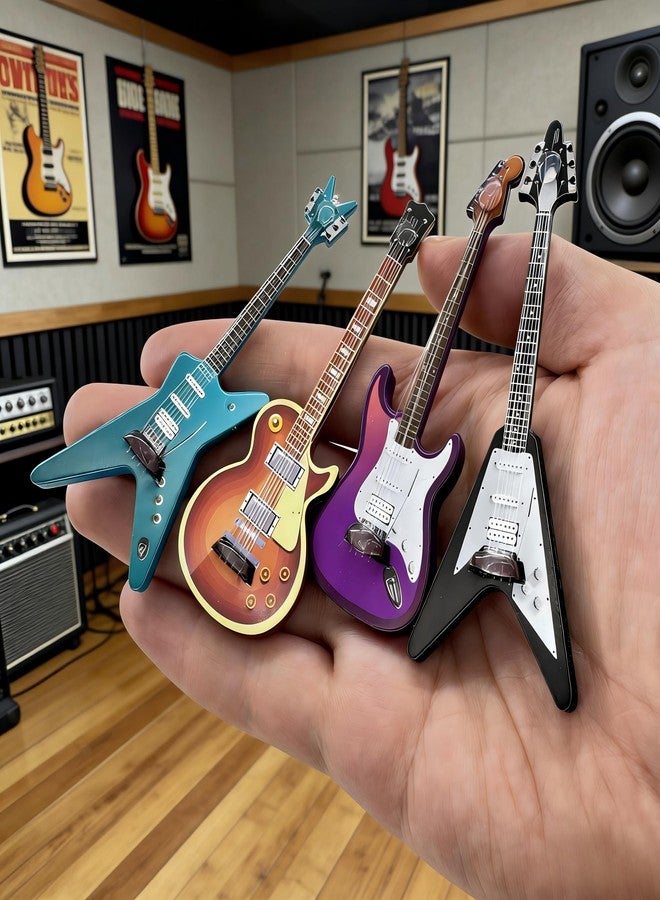 Halloluck 4 Pcs Miniature Guitar Miniature Musical Instrument Bass Model Wooden Guitar Model Display Ornaments for Mini Music Room Dollhouse Decorations Accessories - Image 5