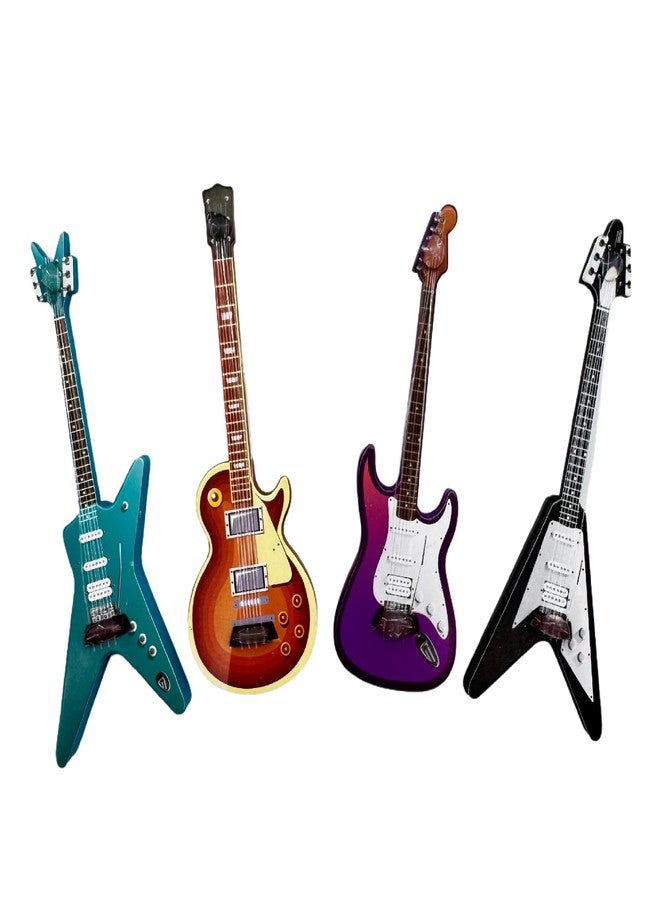 Halloluck 4 Pcs Miniature Guitar Miniature Musical Instrument Bass Model Wooden Guitar Model Display Ornaments for Mini Music Room Dollhouse Decorations Accessories - Image 1