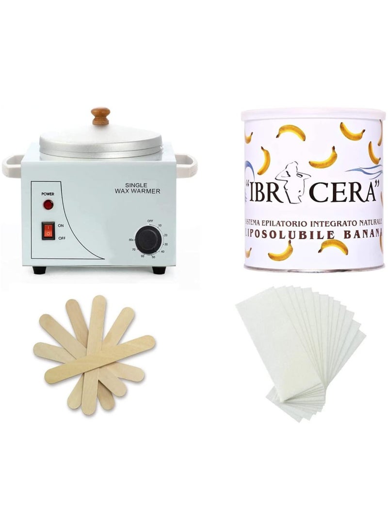 BLOOMING TIME Single Wax Heater Machine Hair Removal Waxing Kit Wax Warmer for Body Hair Removal with 600ml Banana Wax 100 Pcs Wax Paper Strip and 10 Pcs Wood Spatula - Image 1