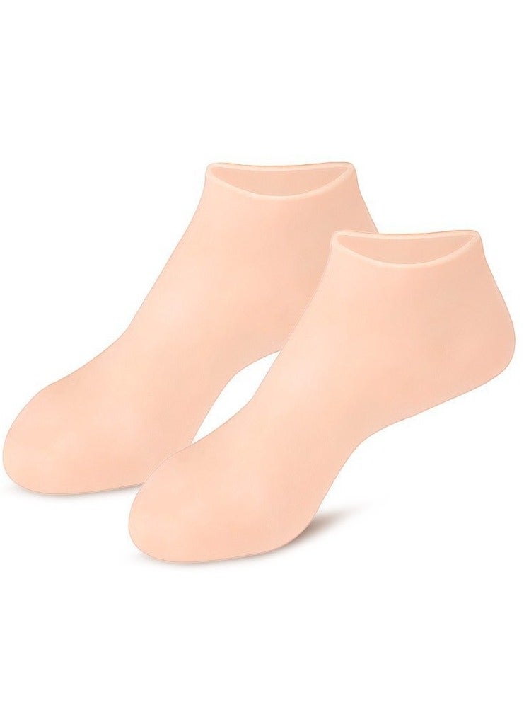 2 pairs-Silicone Moisturising Heel Socks, Skin Color Size M (35-45) - Image 1