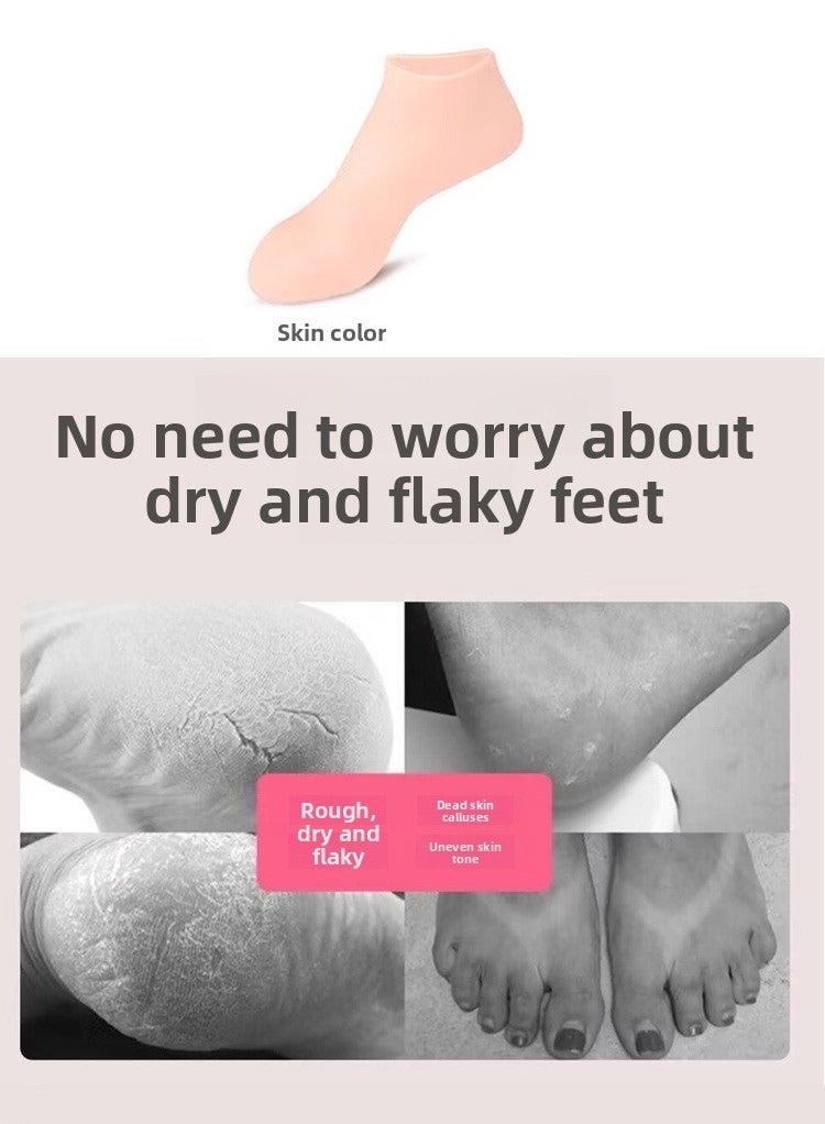 2 pairs-Silicone Moisturising Heel Socks, Skin Color Size M (35-45) - Image 2