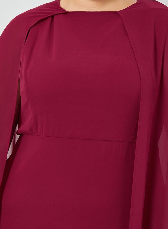Styli Plus Size Burgundy Cape Sleeve Maxi Dress - Image 4