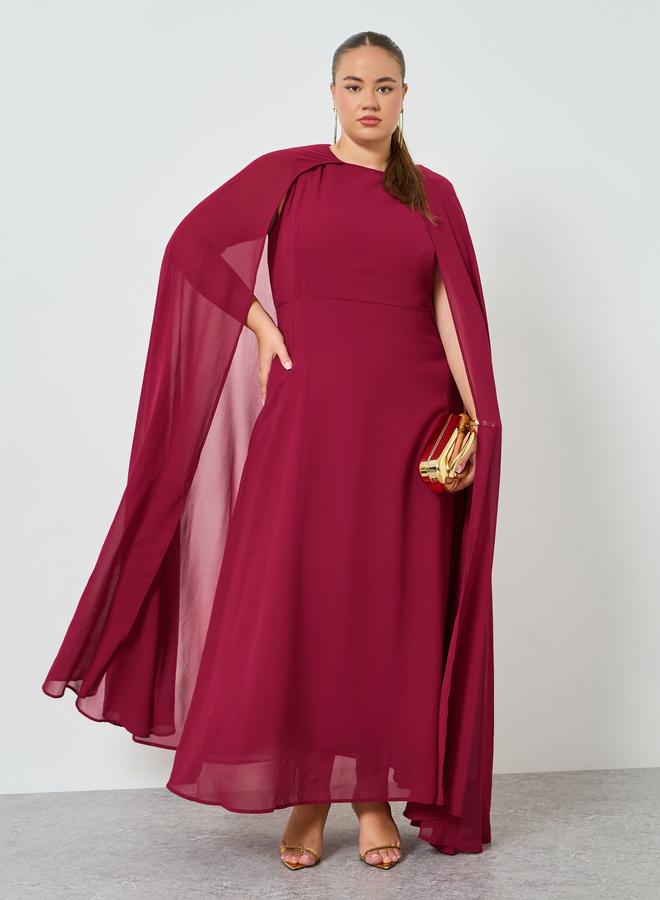 Styli Plus Size Burgundy Cape Sleeve Maxi Dress - Image 1
