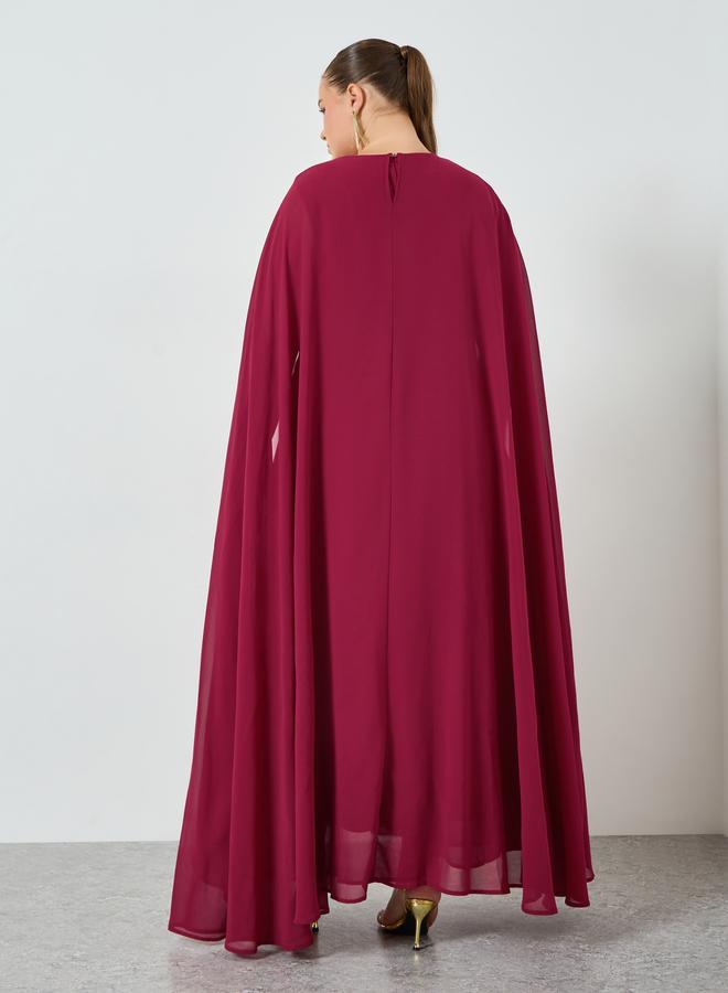 Styli Plus Size Burgundy Cape Sleeve Maxi Dress - Image 5
