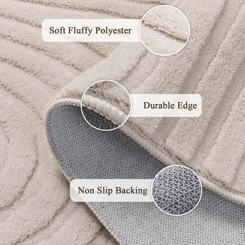 SHACOS Soft Cozy Fluffy Arch Rugs 4'x5'3" Non Slip Washable Modern Geometric Area Rug High Low Pile Stain Resistant Contemporary Carpet for Living Room Bedroom Dining Room, Beige - Image 2