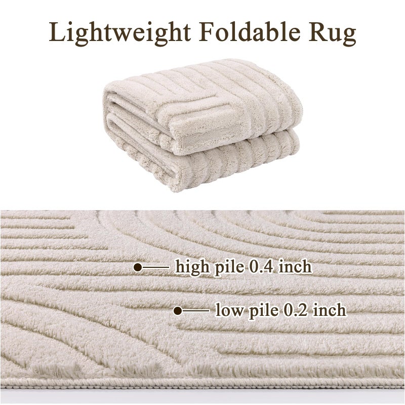 SHACOS Soft Cozy Fluffy Arch Rugs 4'x5'3" Non Slip Washable Modern Geometric Area Rug High Low Pile Stain Resistant Contemporary Carpet for Living Room Bedroom Dining Room, Beige - Image 4