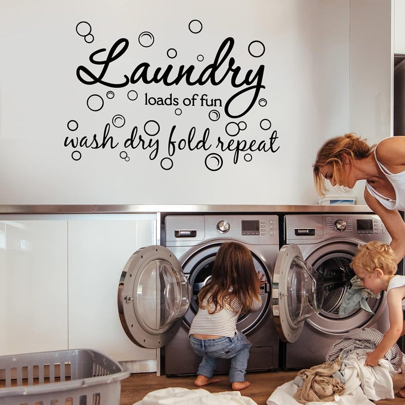 كلاراكو ملصق حائط من الفينيل لغرفة الغسيل، ملصق فقاعي مكتوب عليه "غسيل الكثير من المرح"، ديكور حائط، غسيل وتجفيف، طي وتكرار، ملصق حائط، علامات فنية للغسيل، ملصق اقتباس حائط لغرفة الغسيل، منزل، شقة (أسود) - Image 5