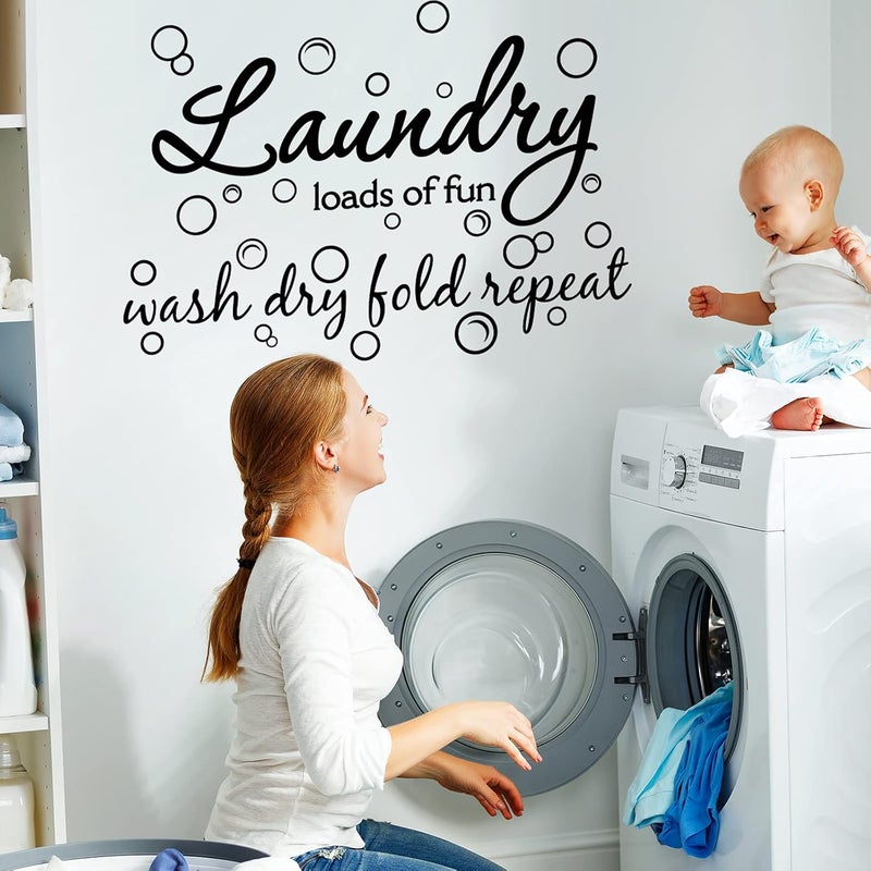 كلاراكو ملصق حائط من الفينيل لغرفة الغسيل، ملصق فقاعي مكتوب عليه "غسيل الكثير من المرح"، ديكور حائط، غسيل وتجفيف، طي وتكرار، ملصق حائط، علامات فنية للغسيل، ملصق اقتباس حائط لغرفة الغسيل، منزل، شقة (أسود) - Image 4
