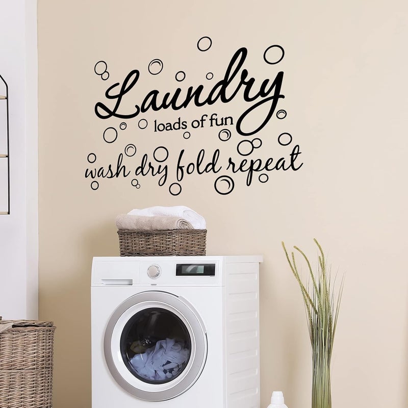 كلاراكو ملصق حائط من الفينيل لغرفة الغسيل، ملصق فقاعي مكتوب عليه "غسيل الكثير من المرح"، ديكور حائط، غسيل وتجفيف، طي وتكرار، ملصق حائط، علامات فنية للغسيل، ملصق اقتباس حائط لغرفة الغسيل، منزل، شقة (أسود) - Image 2