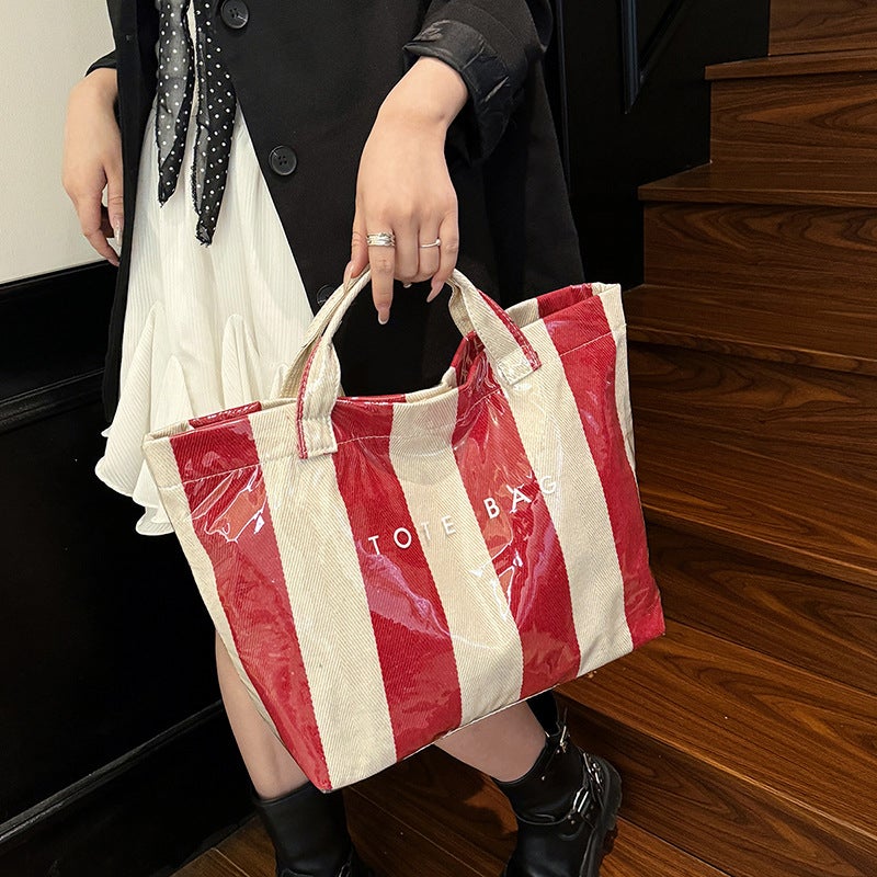 Creative Striped Large-Capacity Tote Bag Classic Fashion Handbag Women'S Commuting Shopping Bag - Image 4