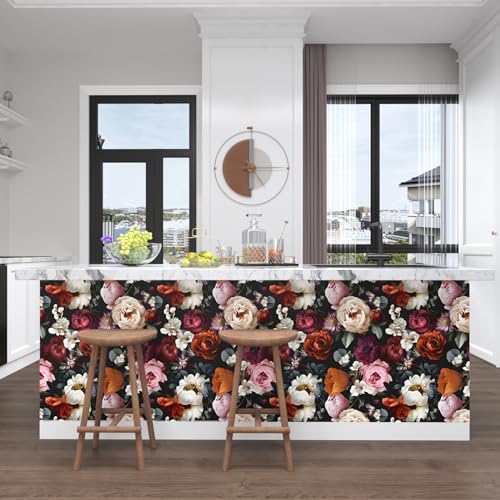 Laatse Floral Wallpaper Peel and Stick, Rose Flowers Contact Paper 17.5" x 393.7", Modern Wall Murals Self Adhesive Removable Waterproof for Room Shelves Cabinet Drawer Table Decor (Black, Red, Beige) - Image 4