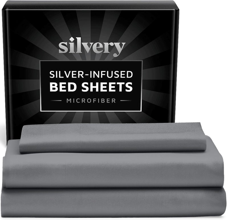 Silvery Silver Infused Bed Sheets Set - Ultra-Soft Temperature-Regulating Fabric with Self-Cleaning Technologyâ„¢ That Stays Fresh 3X Longer for Hygienic Sleep - Image 1