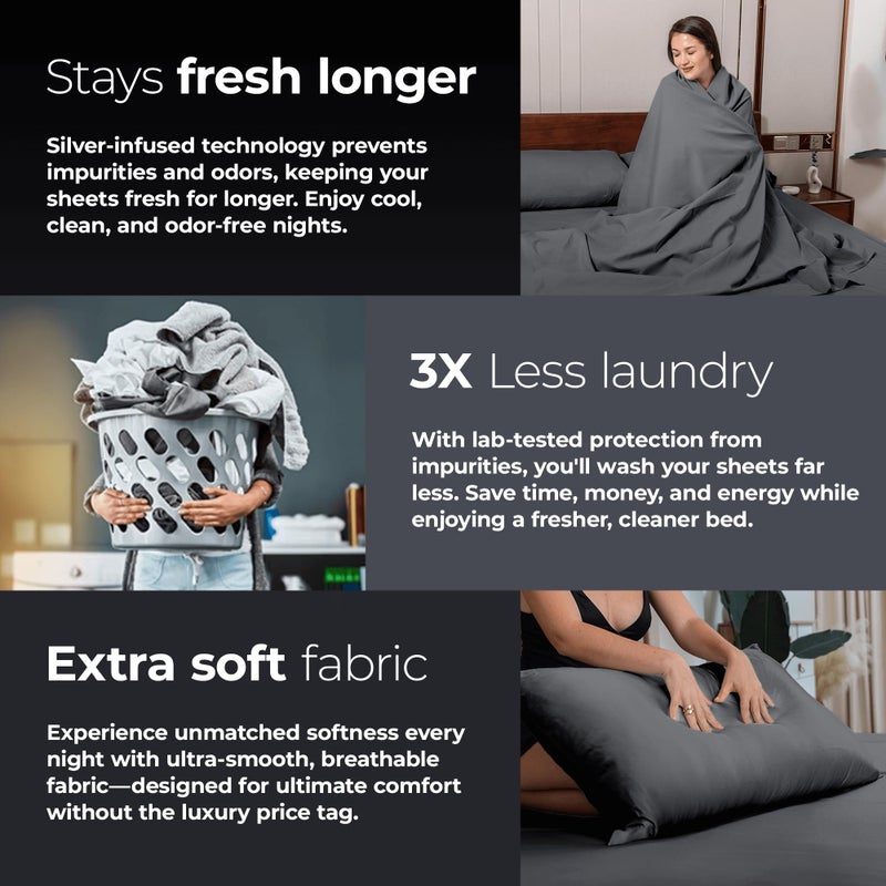 Silvery Silver Infused Bed Sheets Set - Ultra-Soft Temperature-Regulating Fabric with Self-Cleaning Technologyâ„¢ That Stays Fresh 3X Longer for Hygienic Sleep - Image 5
