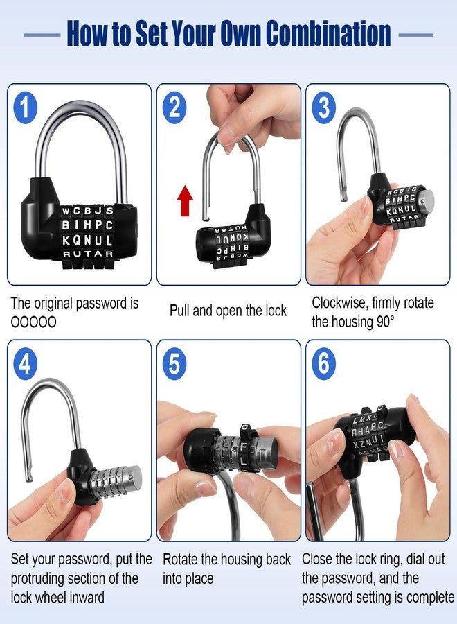 Shimeyao 12 Pcs Gym Locker Lock 5 Digit Combination Your Own Word Safety Padlock for Toolbox, Hasp Cabinet Storage, Black - Image 3