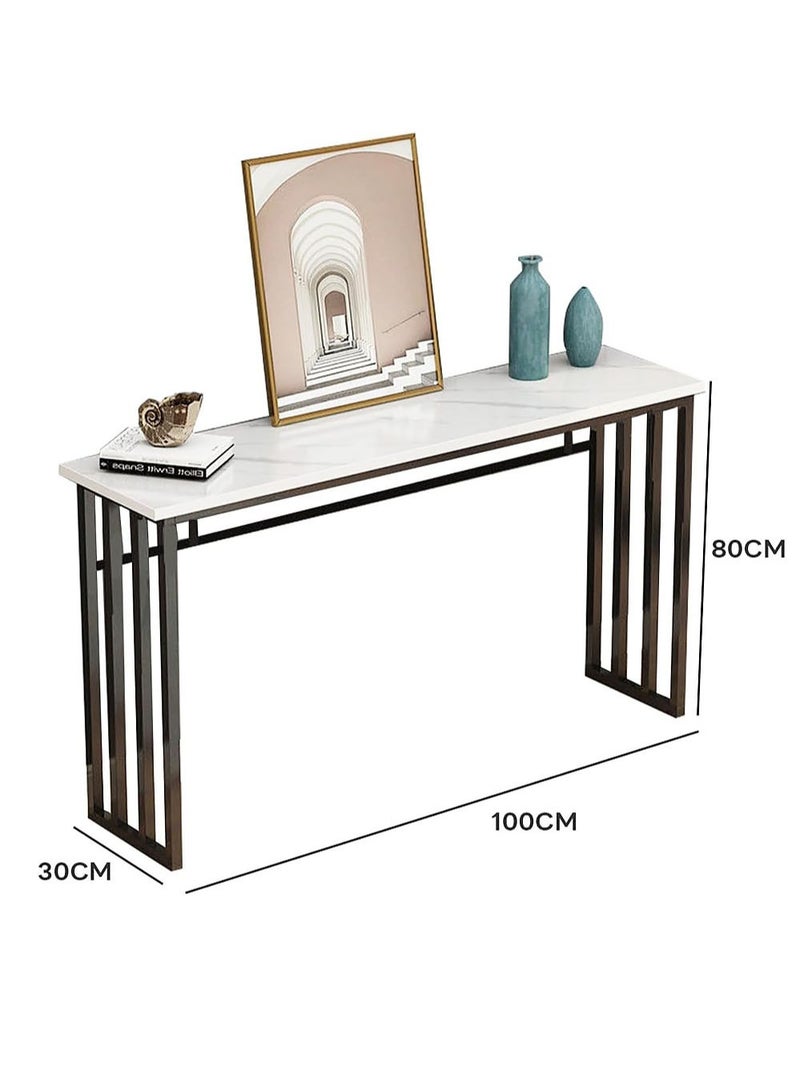 AGD Entranceway Console Table, Marble Design MDF Narrow Sofa Table for Hallway Living Room 100x30x80cm, White - Image 4