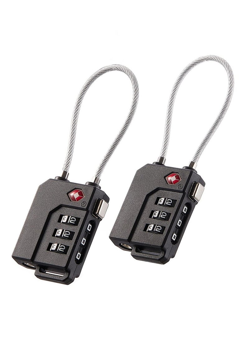 2 Pack Luggage Padlocks TSA Approved Combination Locks with Code Mini Luggage Padlock Flexible Cable Travel Suitcase Small Gym Locker Padlock with 3 Digit Combination Black  - Image 1