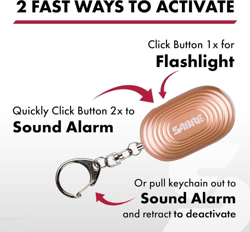 sabre 2-in-1 Personal Alarm with LED Light, 130dB Personal Safety Siren, Snap Hook for Instant Access, 1,250 Foot (381 Meters) Range, Compact Design for Easy Attachment to Purse, Bag, or Keys - Image 2