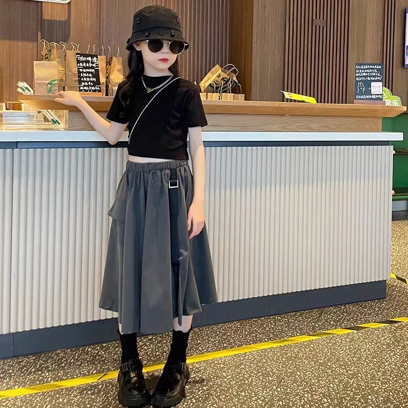 Girls Korean Style Skirt Set Summer Fashion Black Dress