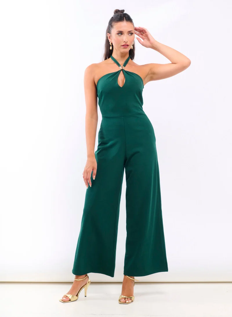 Green Hardware Halterneck Jumpsuit