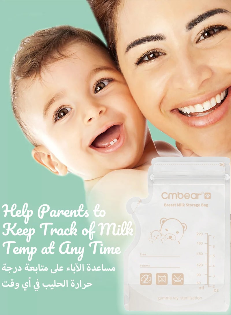 Cmbear Self Standing Milk Storage Bags | 30 Count Milk Storage Bags with Double Zipper | Baby Essentials | Fast Freeze & Thaw Milk Bags for Baby Bottle Feeding | No Leak Pre Sterilized for Freezer | 220ml - Image 4