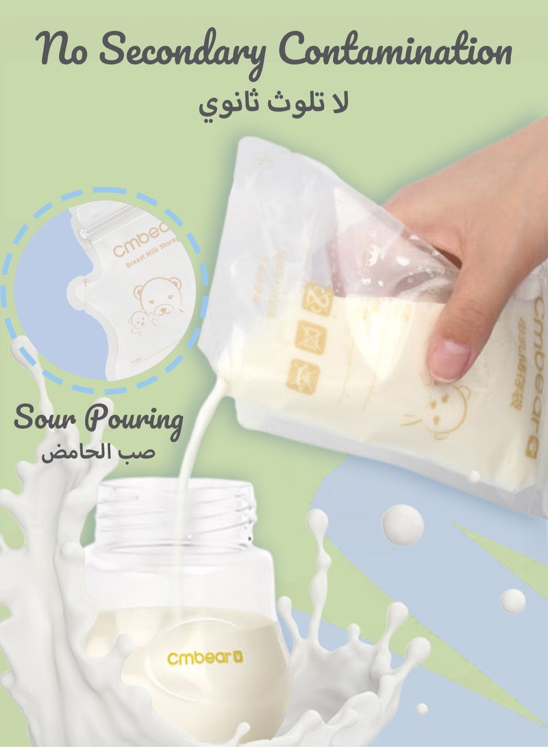 Cmbear Self Standing Milk Storage Bags | 30 Count Milk Storage Bags with Double Zipper | Baby Essentials | Fast Freeze & Thaw Milk Bags for Baby Bottle Feeding | No Leak Pre Sterilized for Freezer | 220ml - Image 5