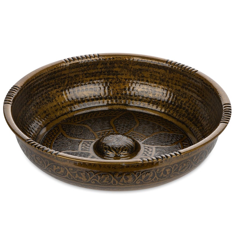 Alisveristime Traditional Turkish Bath Hammam Bowl with Authentic Motifs (440gr (15.50 oz) Made of Zinc (7.87-Inch Diameter) (Antique Green) - Image 1