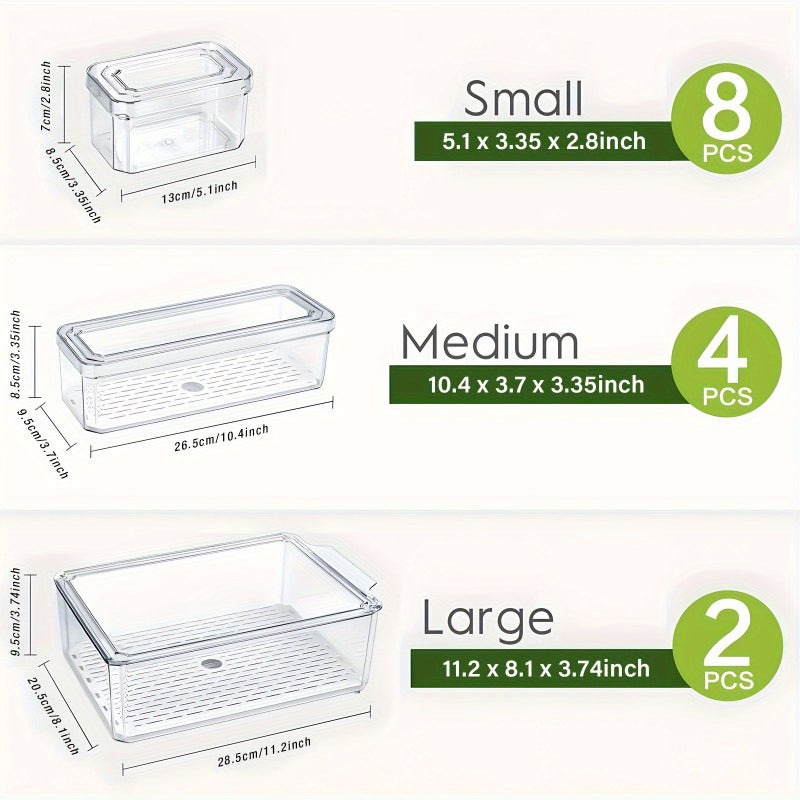 14pcs Transparent BPA Free Clear Stackable Fridge Storage Organizer Boxes With Lids For Fruit Vegetables Food And Drinks - Image 3
