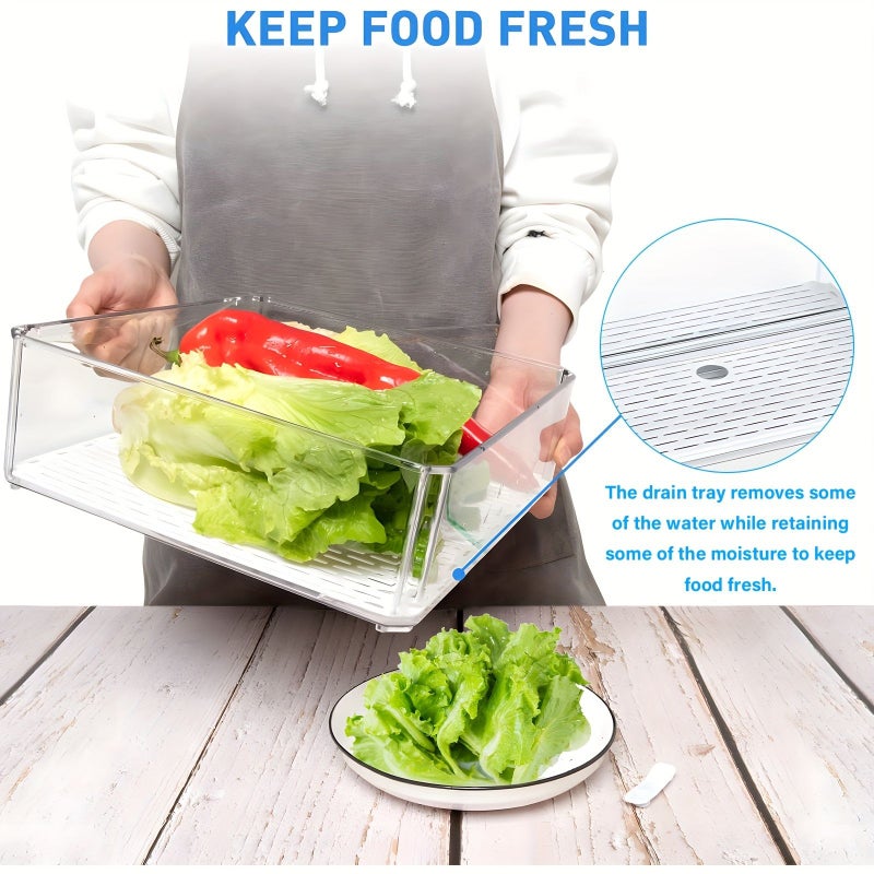 14pcs Transparent BPA Free Clear Stackable Fridge Storage Organizer Boxes With Lids For Fruit Vegetables Food And Drinks - Image 4