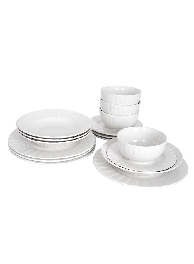 La Mesa 16 Pcs Porcelain Dinner Set Serve 4 Person,Embossed White - Image 3