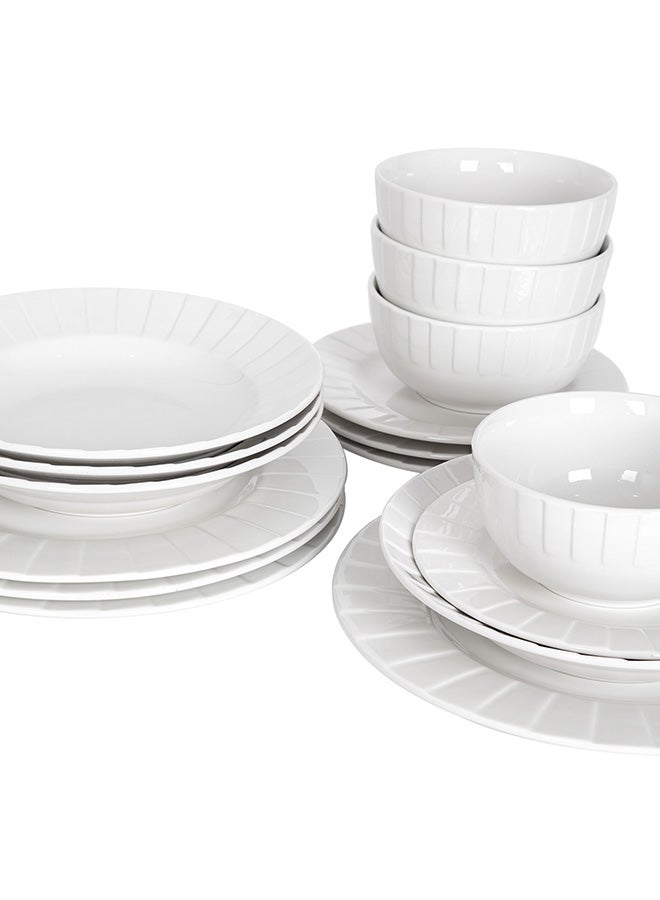 La Mesa 16 Pcs Porcelain Dinner Set Serve 4 Person,Embossed White - Image 4