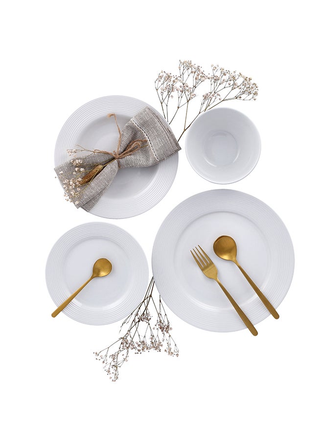 La Mesa 16 Pcs Porcelain Dinner Set Serve 4 Person,Embossed White - Image 1