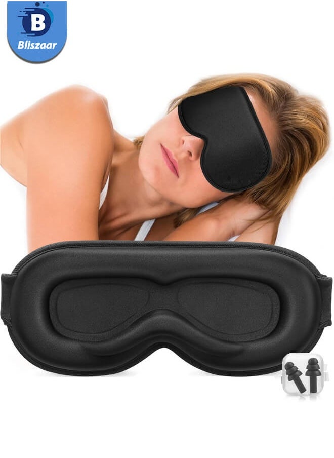 Bliszaar 3D Contoured Sleep Mask, 99% Fully Block Out Light Memory Foam Eye Masks with Deep Eye Grooves, Long Lash Extension Eyes Mask with Adjustable Straps for Sleeping Travel Home(Black)  - Image 1