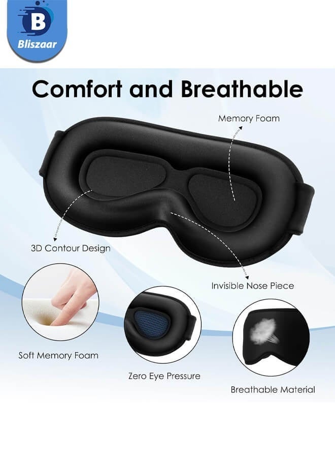 Bliszaar Sleep Mask 3D Contoured , 99% Fully Block Out Light Memory Foam Eye Masks with Deep Eye Grooves, Long Lash Extension Eyes Mask with Adjustable Straps for Sleeping Travel Home(Black) - Image 3