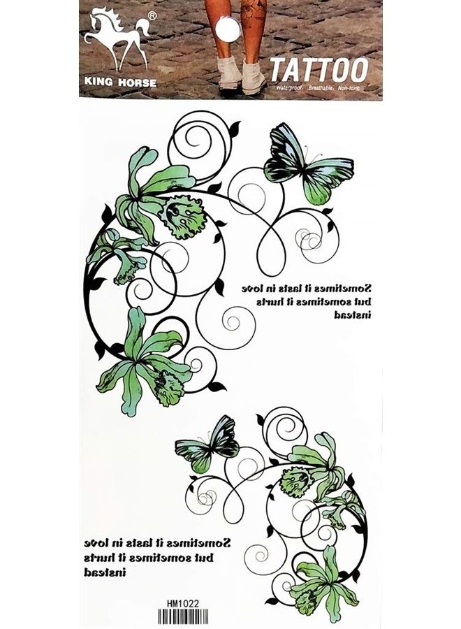 PP TATTOO 1 Sheet Butterfly Flower Green Vine Tattoos Body Art Fake Tattoo for Women Men Teens Arm Temporary Tattoo Body Sticker - Image 1