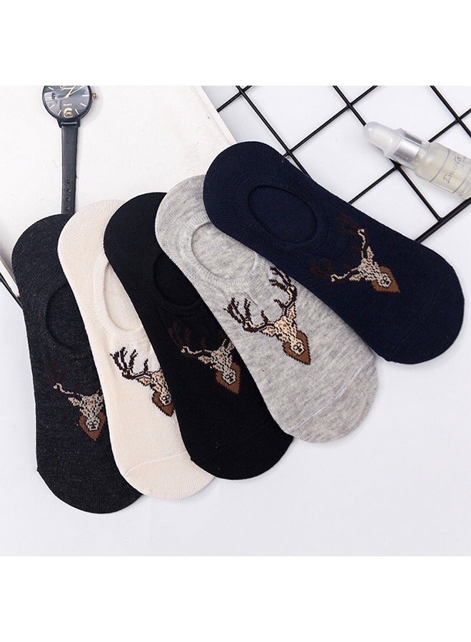 Pack Of 5 Pairs Of Round mouth Low Cut Socks Black/Grey/Beige - Image 1