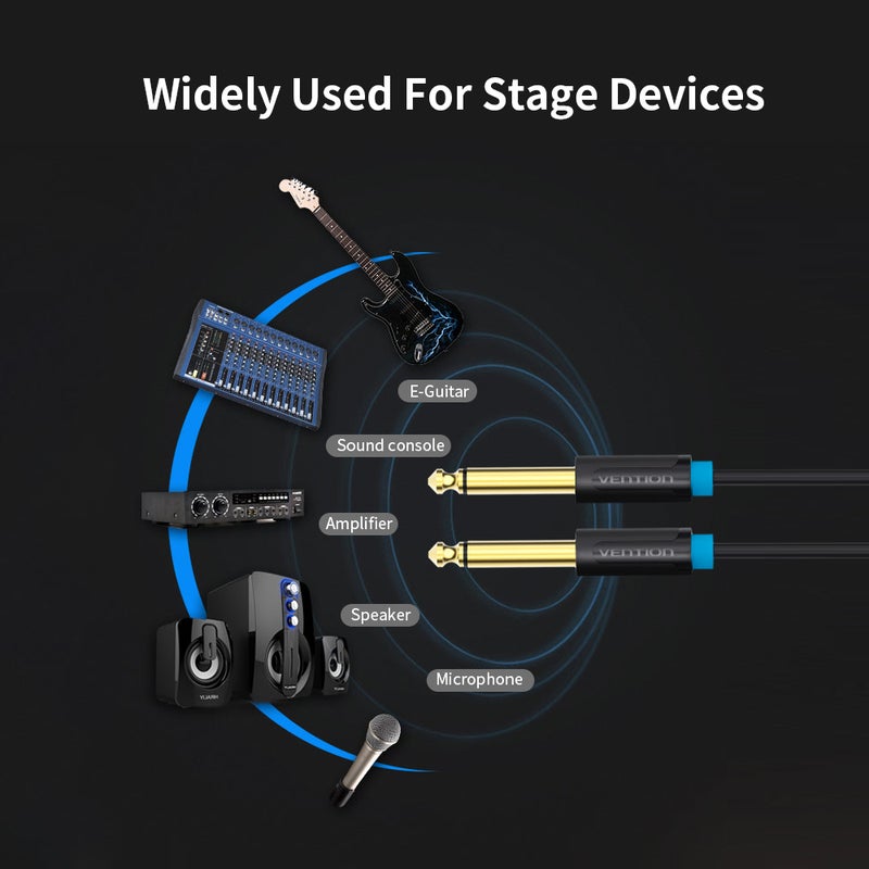 VENTION 6.5mm Male To Male Audio Cable For Guitar Amplifier And Microphone Black - Image 2