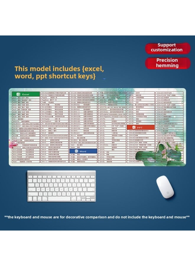 Oversized Shortcut Keys Complete Mouse Pad Excel Ps Cad Wps One-piece Delivery Office Desk Pad Thickened-Color:800x300x5mm-Pattern:e-w-p Lotus Style - Image 1