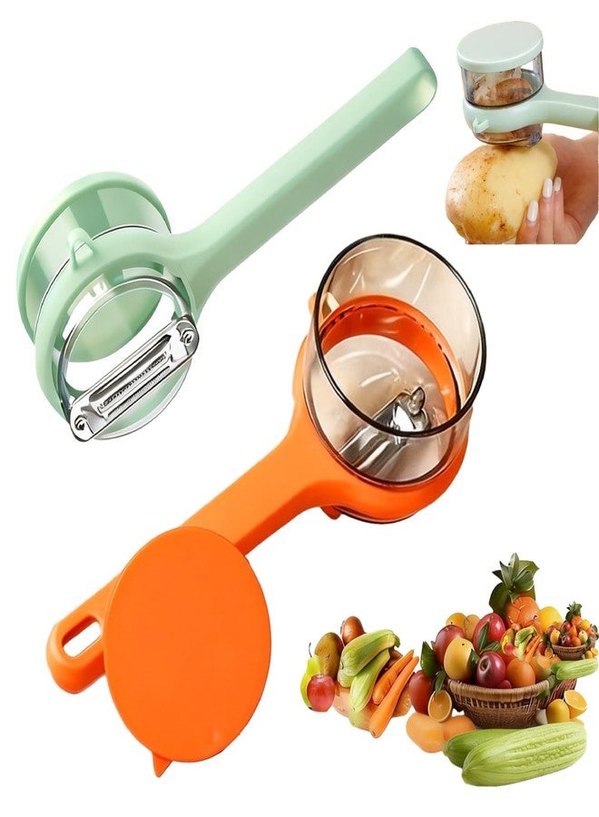 FENNIDICE 2PCS Upgrade Fruit Vegetable Peeler with Catcher, 2026 New Special Potato Peelers for Kitchen, Double-Sided Stainless Steel Apple Peeler with Box Storage - Image 1