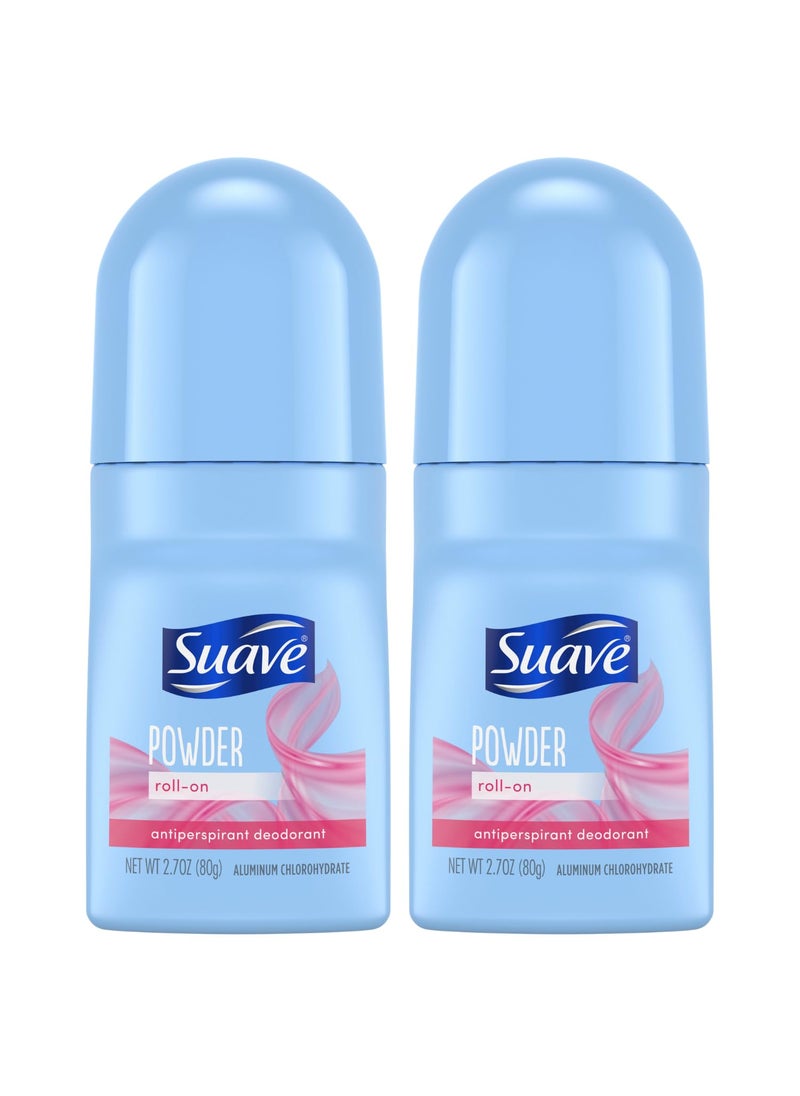 Suave - Suave Roll-On Deodorant for Women, Powder Fresh Scent, 2-Pack – Antiperspirant Deodorant with 24H Sweat & Odor Protection, 2.7 Oz Ea - Image 1
