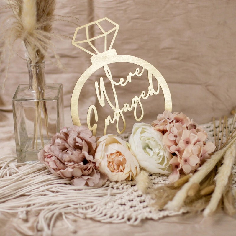 QENWWENG We're Engaged Table Sign,Engagement Party Decorations,Engaged Centerpiece, Engagement Ring Decorations,Engaged Party Decorations,Engagement Party Sign - Image 1