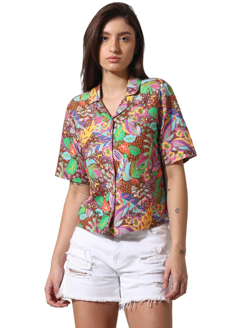 ONLY Women Printed Cotton Loose Fit Multicolor Shirt - Image 3