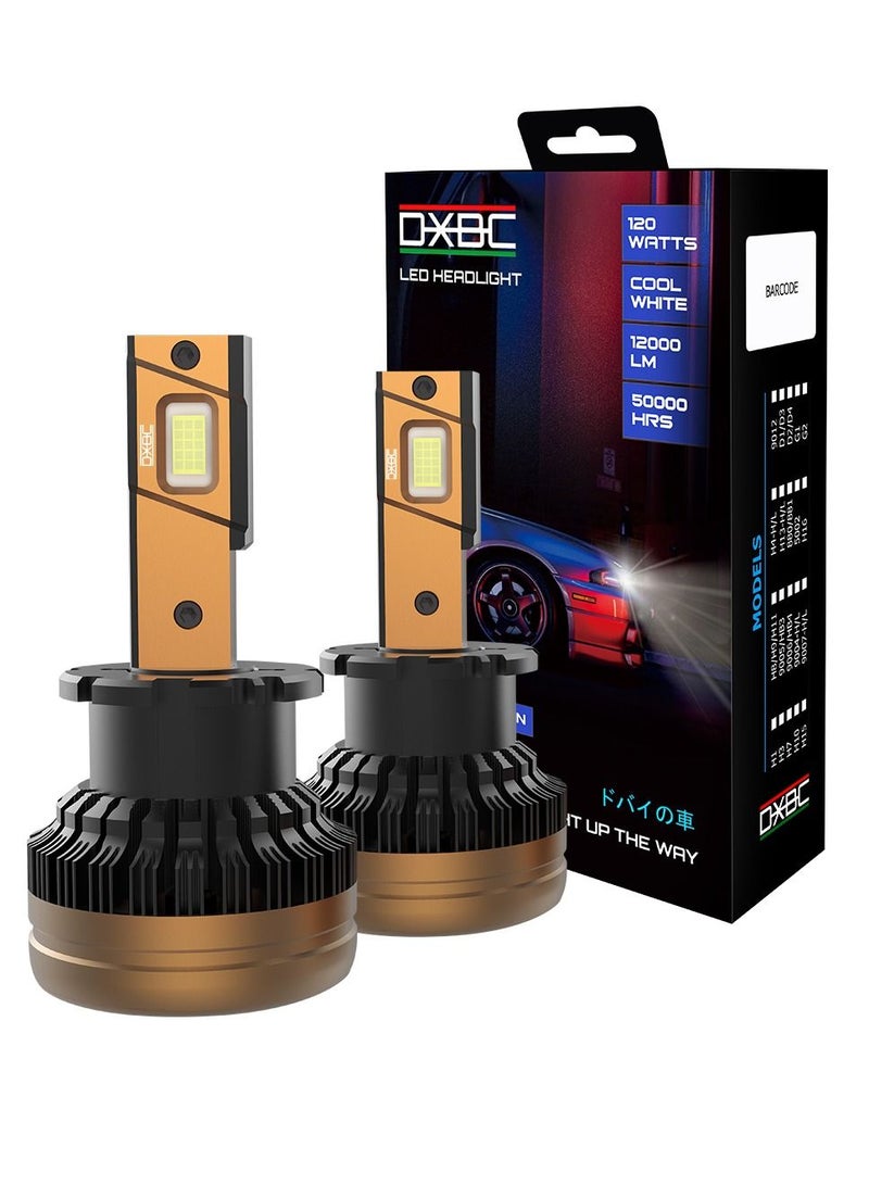 DXB-C Falcon D4 120W 12000LM 6500K LED Car Headlights 300% Brightness 6500K Cool White Bulb High Beam and Low - Image 1