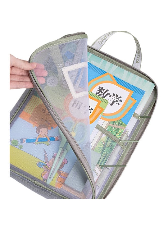 Four Seasons L-Shaped Subject Classification Bag, Handheld Transparent File Bag, Zipper Mesh Storage Bag, Large Opening Document Bag, Light Purple 1 Piece [Ultra-Thick 3 Layers/With Label] - Image 1