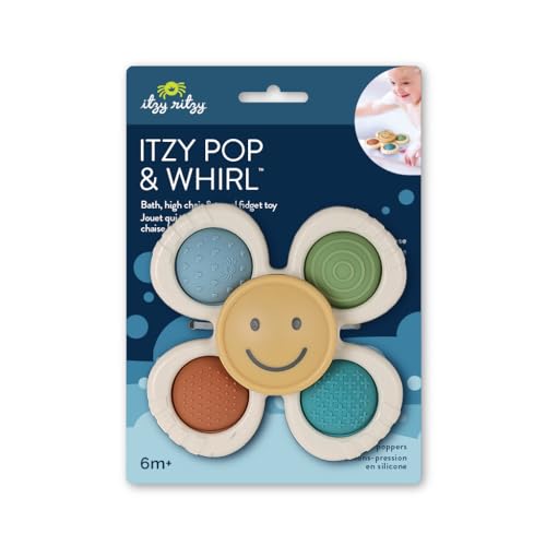 Itzy Ritzy Pop & Whirl – Fidget Spinner Travel & Bath Toy for Babies & Toddlers – Fidget w/Textured Silicone Poppers to Develop Fine Motor Skills – Sticks to Highchairs, Tables, Tubs More (Smile) - Image 5