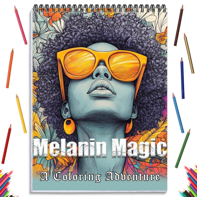 ADEVIAN Coloring Books for Adults Relaxation Spiral Bound Printed On One Side, Coloring Book for Women with 24 Patterns One Sided Design, Mindfulness Anxiety Relief Gifts Melanin Magic - Image 1