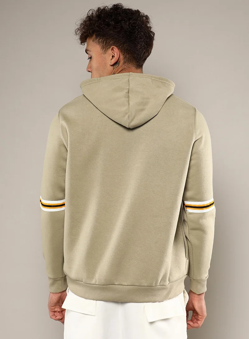 CAHOOT  Men's Beige Pullover Hoodie With Contrast Striped Sleeve For Casual Wear | Hooded Neck | Long Sleeve | Pull On Closure | Cotton Sweatshirt Crafted With Comfort Fit For Everyday Wear for Men | Best Price UAE