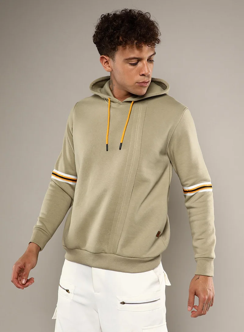 CAHOOT  Men's Beige Pullover Hoodie With Contrast Striped Sleeve For Casual Wear | Hooded Neck | Long Sleeve | Pull On Closure | Cotton Sweatshirt Crafted With Comfort Fit For Everyday Wear for Men | Best Price UAE